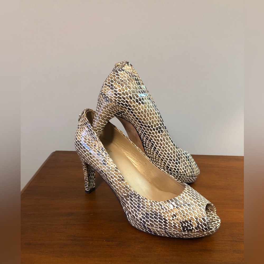 Stuart Weitzman snakeskin peep toe